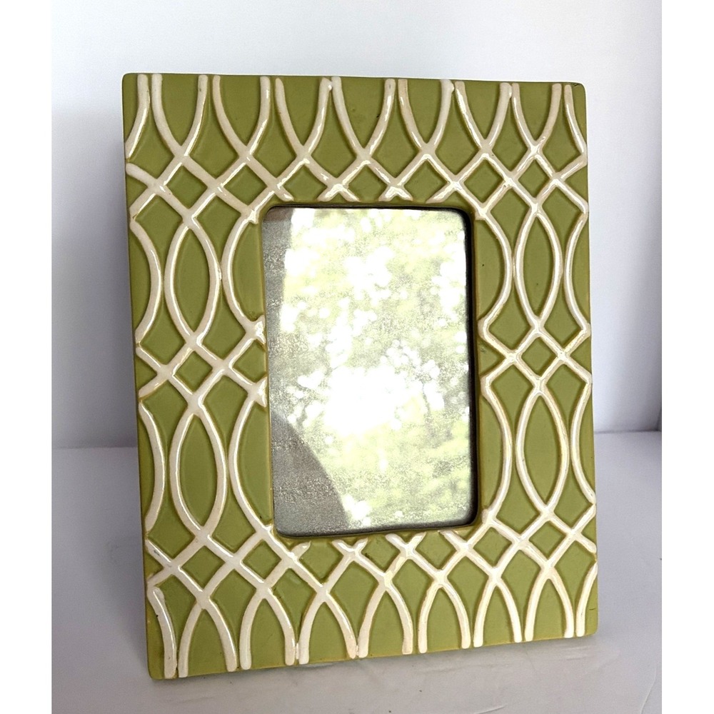 Ceramic Picture Frame Green and White Patterned 4x6" Photo Boho‎ Geometric